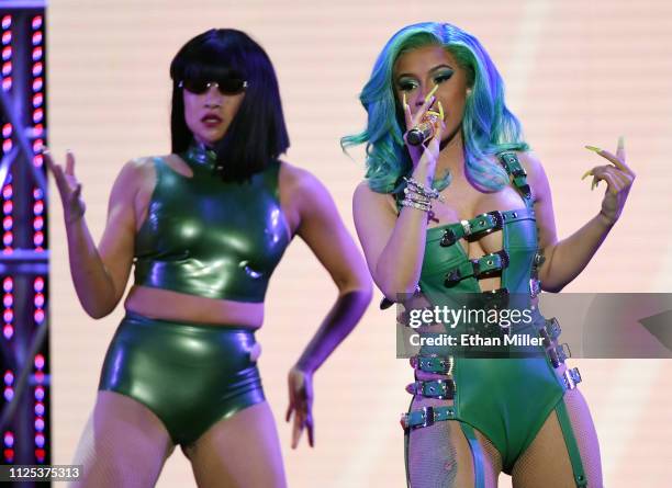 Rapper Cardi B performs with a dancer during the 2019 Adult Video News Awards at The Joint inside the Hard Rock Hotel & Casino on January 26, 2019 in...