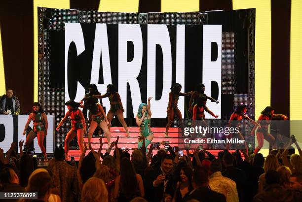 Rapper Cardi B performs with dancers during the 2019 Adult Video News Awards at The Joint inside the Hard Rock Hotel & Casino on January 26, 2019 in...