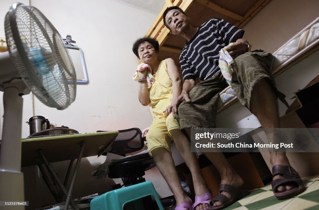 Mok Chau-sin and his wife shared a windowless subdivided flat, enduring temperature of up to 32 degrees Celsius amid the summer heat wave. He urged the government of more efficient public housing arrangements. Cheung Sha Wan. 05AUG12