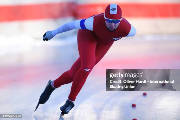 Karolina Gasecka of Poland competes during the Ladies 1500M sprint race Day two of Junior World Cup Speed Skating at the Oulunkylaen Liikuntapuistoon...