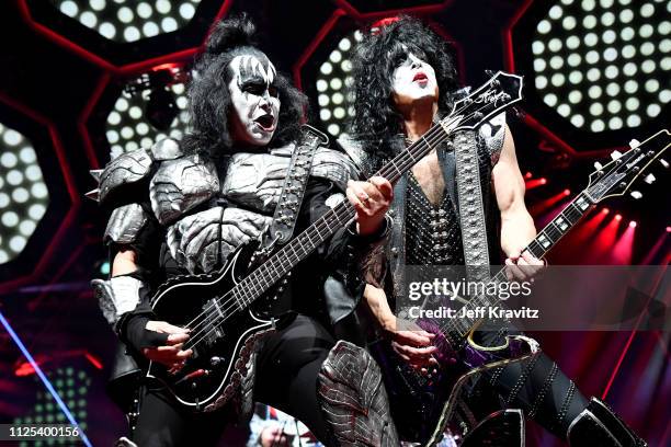 Gene Simmons, Paul Stanley of KISS performs at The Forum on February 16, 2019 in Inglewood, CA