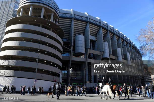 General view outside the stadium prior to the La Liga match between Real Madrid CF and Girona FC at Estadio Santiago Bernabeu on February 17, 2019 in...