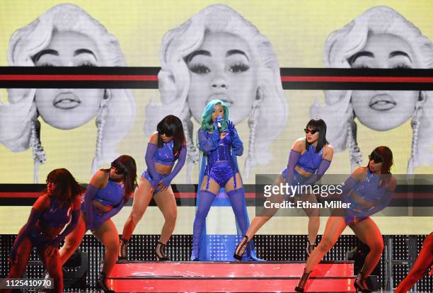 Rapper Cardi B performs with dancers during the 2019 Adult Video News Awards at The Joint inside the Hard Rock Hotel & Casino on January 26, 2019 in...