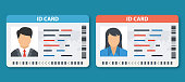 Set Id Card vector illustration. ID card or Car driver license with man and woman photo.