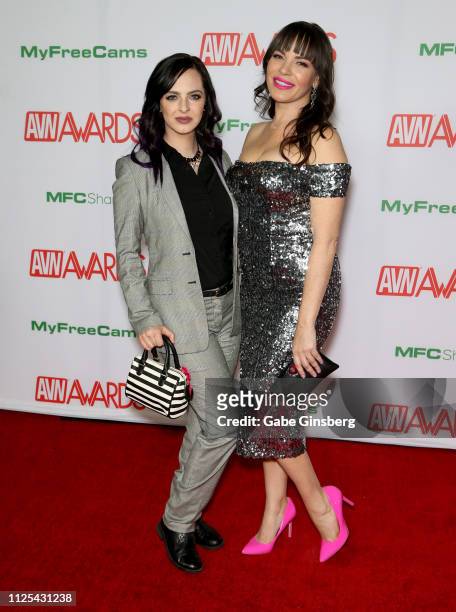 Kadie Dungey and adult film actress Dana DeArmond attend the 2019 Adult Video News Awards at The Joint inside the Hard Rock Hotel & Casino on January...