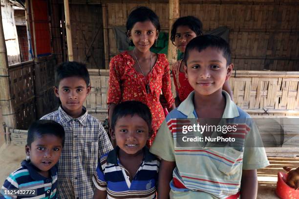 Rohingya childrens are posing to camera in the Balukhali camp in Cox's Bazar Bangladesh on February 11, 2019.