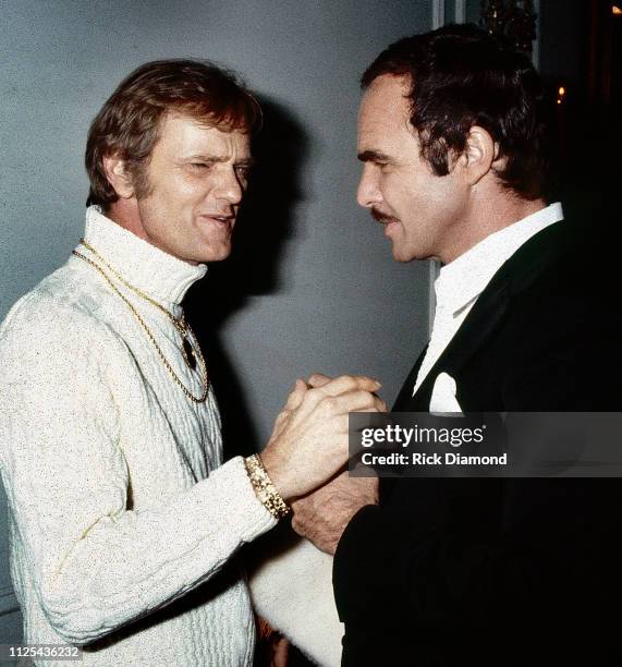 Jerry Reed and Burt Reynolds attend Sharky's Machine World Premiere after party hosted by Governor George Busbee at The Georgia Governors Manision in...