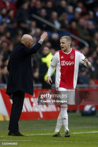 , Coach Erik ten Hag of Ajax, Donny van de Beek of Ajax during the Dutch Eredivisie match between Ajax Amsterdam and NAC Breda at the Johan Cruijff...