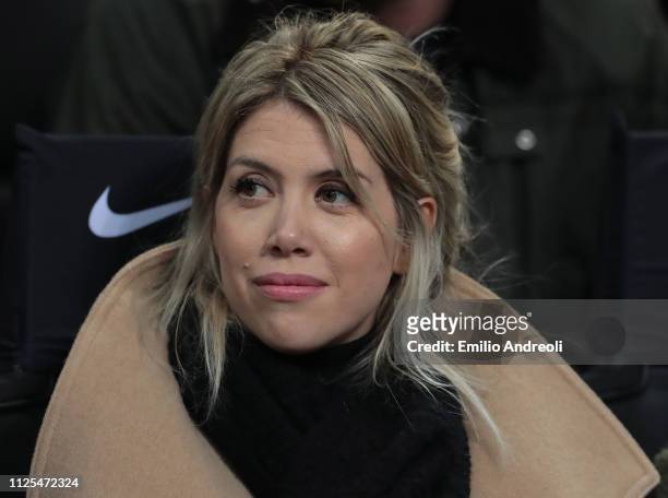 Wanda Nara attends the Serie A match between FC Internazionale and UC Sampdoria at Stadio Giuseppe Meazza on February 17, 2019 in Milan, Italy.