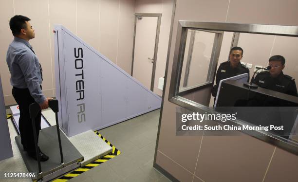 Newly-purchased Netherland-made X-ray body scanner in Lai Chi Kok Reception Centre. The scanner replaces manual rectum search for drugs in remanded...