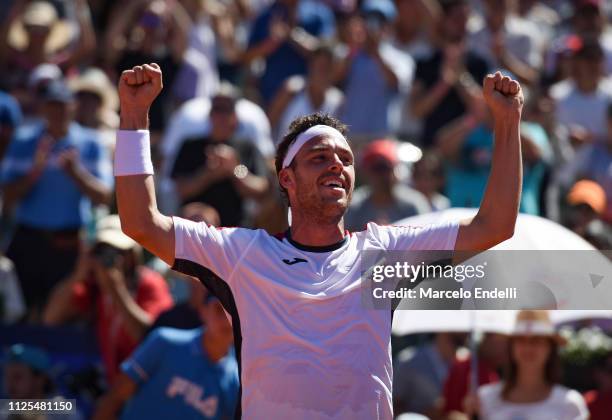 Marco Cecchinato of Italy celebrates after winning the Argentina Open ATP 250 against Diego Schwarztman of Argentina during the final day of...