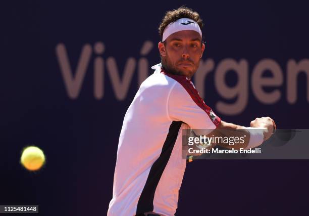 Marco Cecchinato takes a backhand shot against Diego Schwarztman of Argentina during the final day of Argentina Open ATP 250 2019 at Buenos Aires...