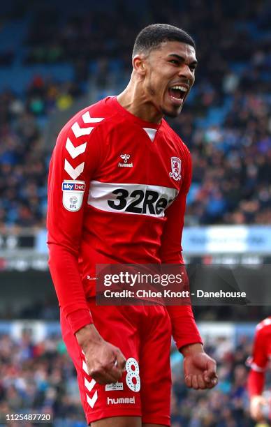 Ashley Fletcher of Middlesbrough FC celebrates his teams first goal during the Sky Bet Championship match between Blackburn Rovers and Middlesbrough...