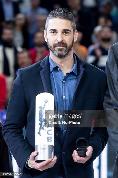 Juan Carlos Navarro receive an Honorific award during King's Cup Quarter Finals match between Valencia Basket and FC Barcelona Lassa at Wizink Center...