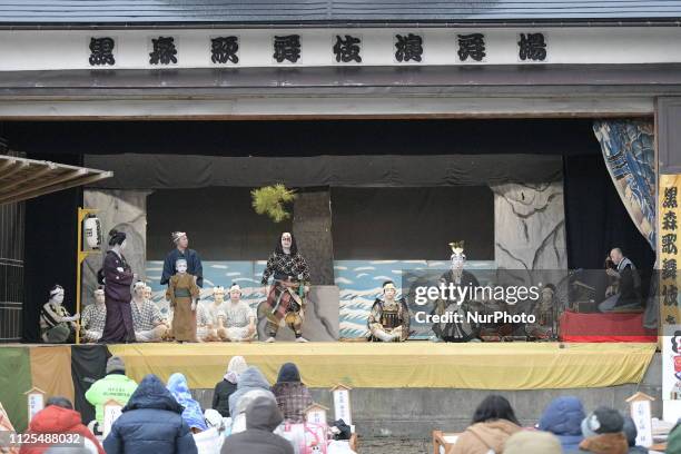 In this photo shows Kabuki performers on stage during a Kuromori Kabuki Performance at Kuromori, Sakata, Yamagata Prefecture, Japan on Feb. 17, 2019....