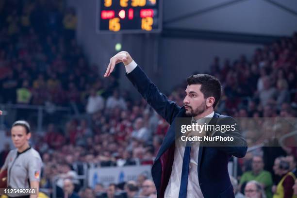 Bamberg's head coach Federico Perego. In the Final of the Basketball Bundesliga Pokal Brose Bamberg plays against Alba Berlin in the Brose Arena in...