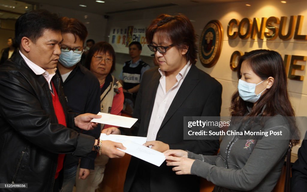 (L-R) Joe Chan Kwok-chu, survivor of the Manilla hostage crisis, Tse Chi-kin, brother o t our guide Masa Tse Ting-chunn who was killed in Manilla hostage crisis, Lee Mei-chu, mother of Masa Tse and Yik Siu-ling, survivor of the crisis appear at Consulate