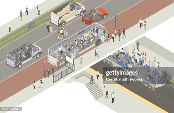 transport-cutaway - isometric city stock-grafiken, -clipart, -cartoons und -symbole