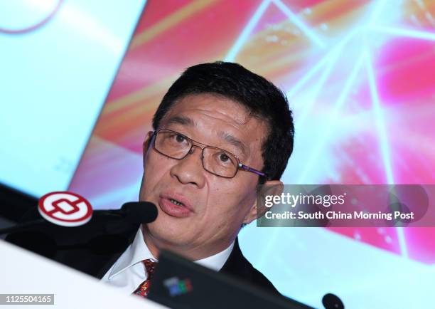 He Guangbei, Vice Chairman & Chief Executive, BOC Hong Kong Limited, attends the Bank's 2012 annual results press conference, at the Bank of China...