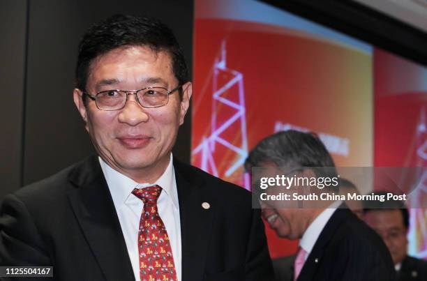 He Guangbei, Vice Chairman & Chief Executive, BOC Hong Kong Limited, attends the Bank's 2012 annual results press conference, at the Bank of China...