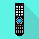 Remote control for TV or media center. Flat icon with long shadow effect.