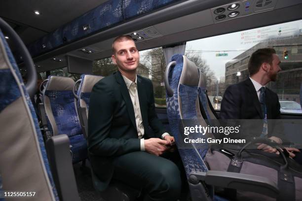 Nikola Jokic of Team Giannis makes his way to the 68th Annual NBA All-Star Game on February 17, 2019 at the Spectrum Center in Charlotte, North...