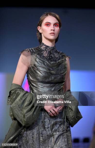 Model walks the runway at the Gattinoni show during Altaroma at MACRO Via NIzza on January 27, 2019 in Rome, Italy.