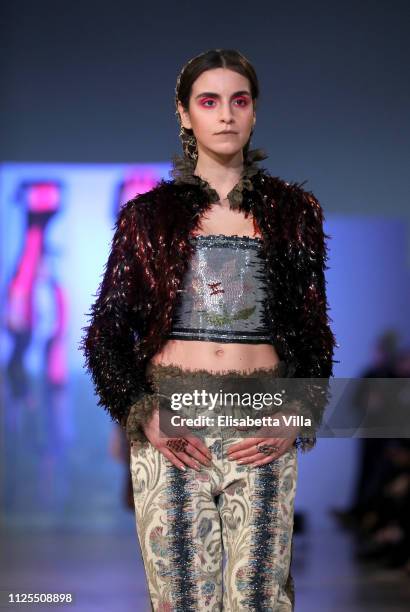 Model walks the runway at the Gattinoni show during Altaroma at MACRO Via NIzza on January 27, 2019 in Rome, Italy.