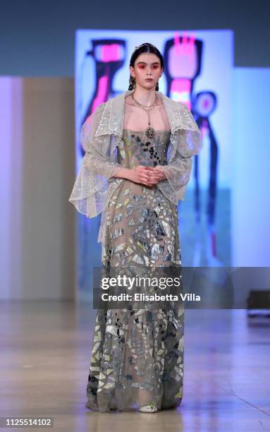 Model walks the runway at the Gattinoni show during Altaroma at MACRO Via NIzza on January 27, 2019 in Rome, Italy.