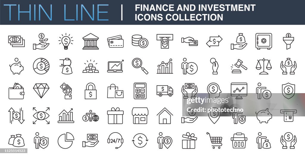 Finanzen und Investment-Icons-Auflistung