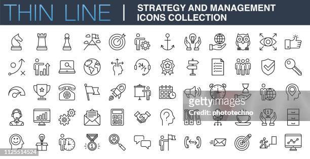 illustrazioni stock, clip art, cartoni animati e icone di tendenza di raccolta icone strategia e gestione - strategia