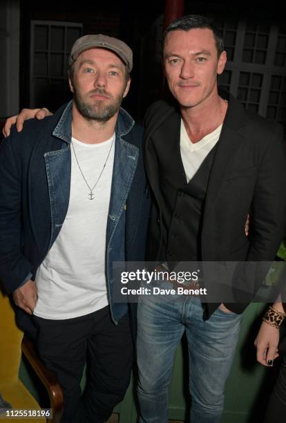 Joel Edgerton and Luke Evans attend the Victoria Beckham x YouTube Fashion & Beauty after party at London Fashion Week hosted by Derek Blasberg &...