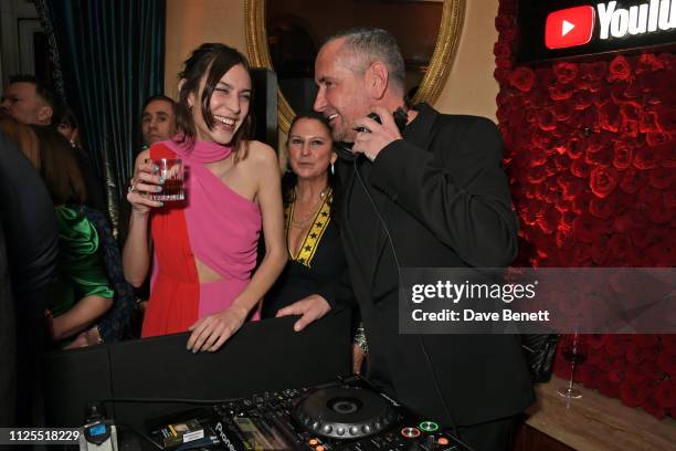 Alexa Chung, Fran Cutler and Fat Tony attend the Victoria Beckham x YouTube Fashion & Beauty after party at London Fashion Week hosted by Derek...