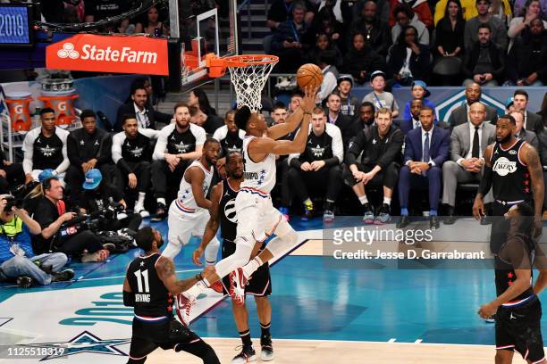 Giannis Antetokounmpo of Team Giannis shoots the ball against Team LeBron during the 2019 NBA All Star Game on February 17, 2019 at Spectrum Center...