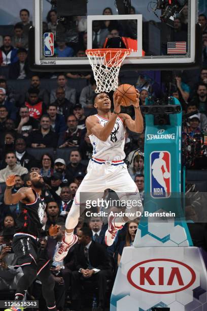 Giannis Antetokounmpo of Team Giannis dunks the ball against Team LeBron during the 2019 NBA All-Star Game on February 17, 2019 at the Spectrum...