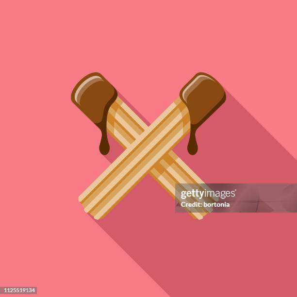 churros with chocolate sauce icon - chocolate sauce stock illustrations