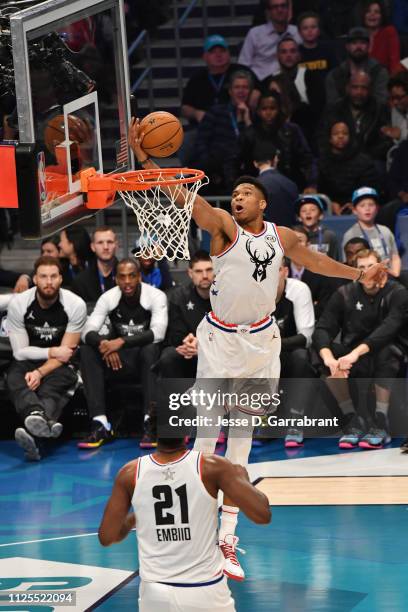 Giannis Antetokounmpo of Team Giannis shoots the ball against Team LeBron during the 2019 NBA All Star Game on February 17, 2019 at Spectrum Center...