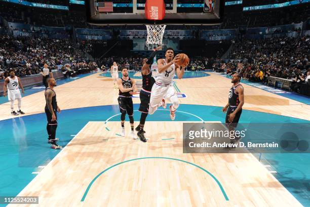 Giannis Antetokounmpo of Team Giannis goes to the basket against Team LeBron during the 2019 NBA All-Star Game on February 17, 2019 at the Spectrum...