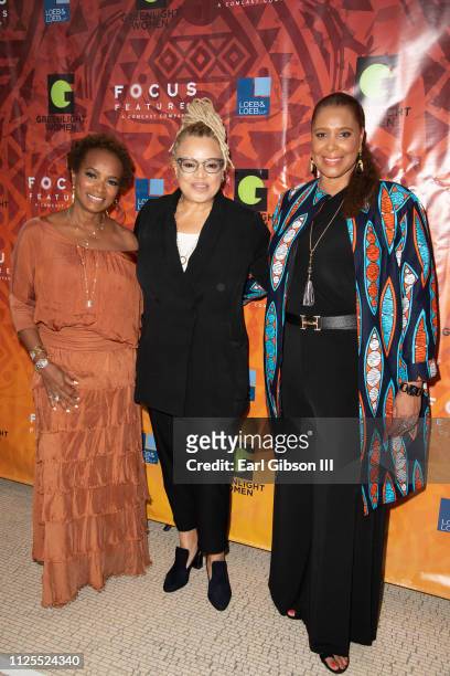 Vanessa Bell Calloway, Kasi Lemmons and Kim Ogletree attend the Greenlight Women For Black History Month Brunch Celebration at The London on February...