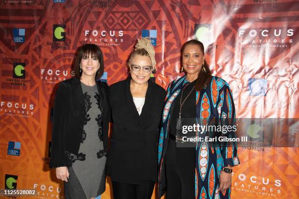 Ivy Kagan Bierman, Kasi Lemmons and Kim Ogletree attend the Greenlight Women For Black History Month Brunch Celebration at The London on February 17,...