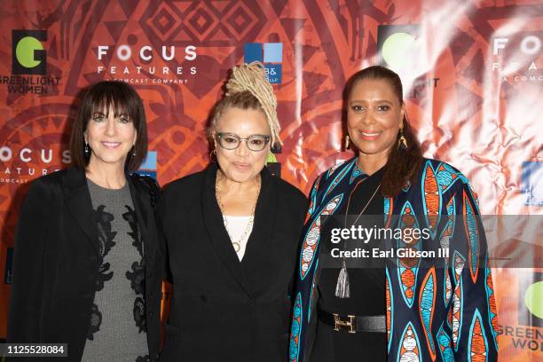 Ivy Kagan Bierman, Kasi Lemmons and Kim Ogletree attend the Greenlight Women For Black History Month Brunch Celebration at The London on February 17,...