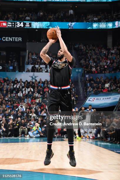 Anthony Davis of Team LeBron shoots the ball against Team Giannis during the 2019 NBA All-Star Game on February 17, 2019 at the Spectrum Center in...