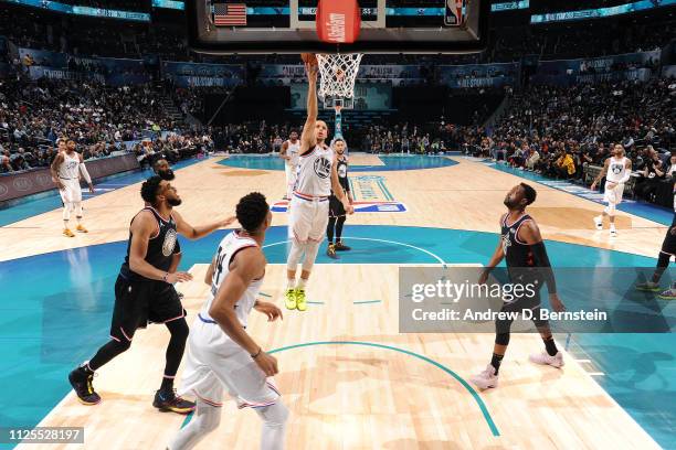 Stephen Curry of Team Giannis goes to the basket against Team LeBron during the 2019 NBA All-Star Game on February 17, 2019 at the Spectrum Center in...