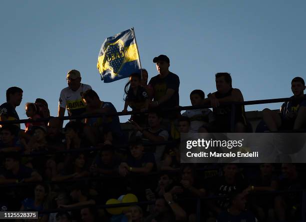 Fans of Boca Juniors cheer for their team before a match between Boca Juniors and Lanus as part of Superliga 2018/19 at Estadio Alberto J. Armando on...