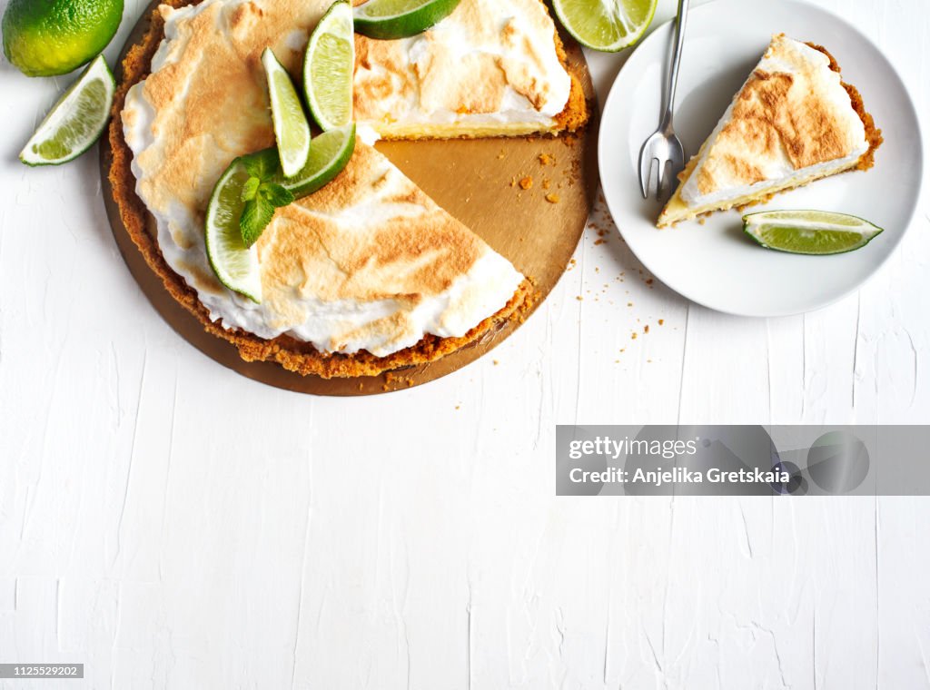 Key Lime Pie. Citrus pie with meringue