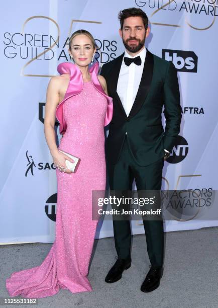 Emily Blunt and John Krasinski attend 25th Annual Screen Actors Guild Awards at The Shrine Auditorium on January 27, 2019 in Los Angeles, California.