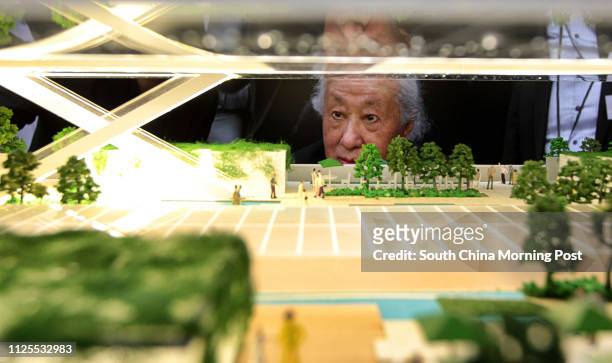 Arata Isozaki looks at a model of Central Oasis, a revitalisation project on Central Market. 24MAY13