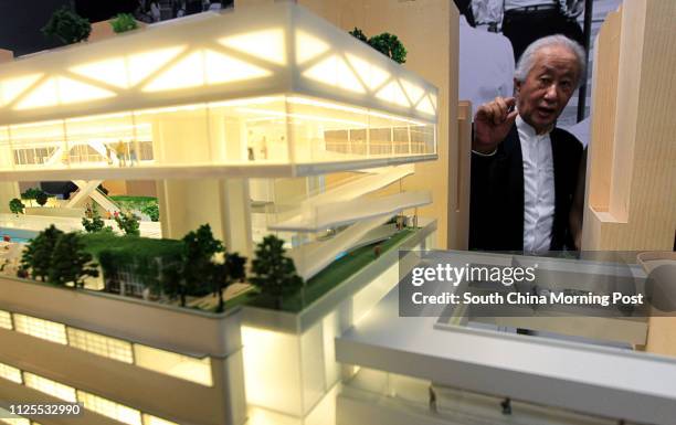 Arata Isozaki looks at a model of Central Oasis, a revitalisation project on Central Market. 24MAY13