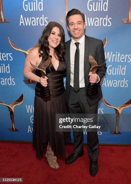 Dava Whisenant and Ozzy Inguanzo, winners of Documentary Screenplay, pose in the press room during the 2019 Writers Guild Awards L.A. Ceremony at The...