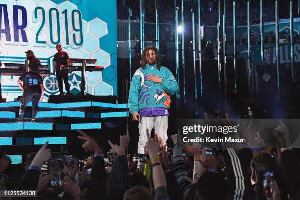 Cole performs at halftime during the 68th NBA All-Star Game at Spectrum Center on February 17, 2019 in Charlotte, North Carolina.